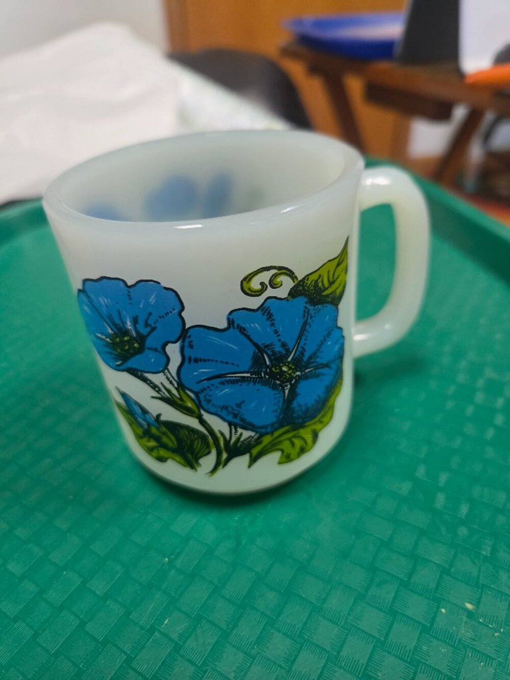 vintage glassbake morning glory milk glass cup mug